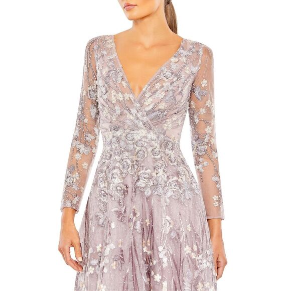 Mac Duggal 20255 Embroidered Lace Wrap Illusion A-Line Gown Lilac Size 16 - Picture 2 of 13